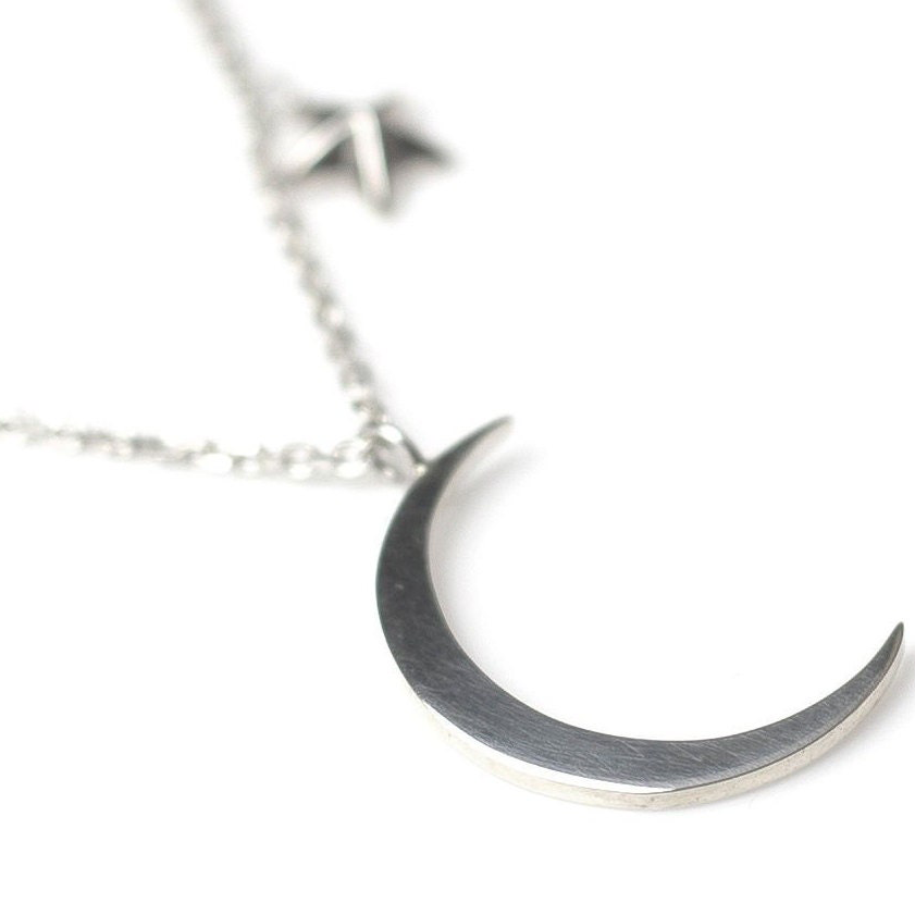 Sterling Silver Pendant Moon & Star Curb Necklace Design Fine Chain