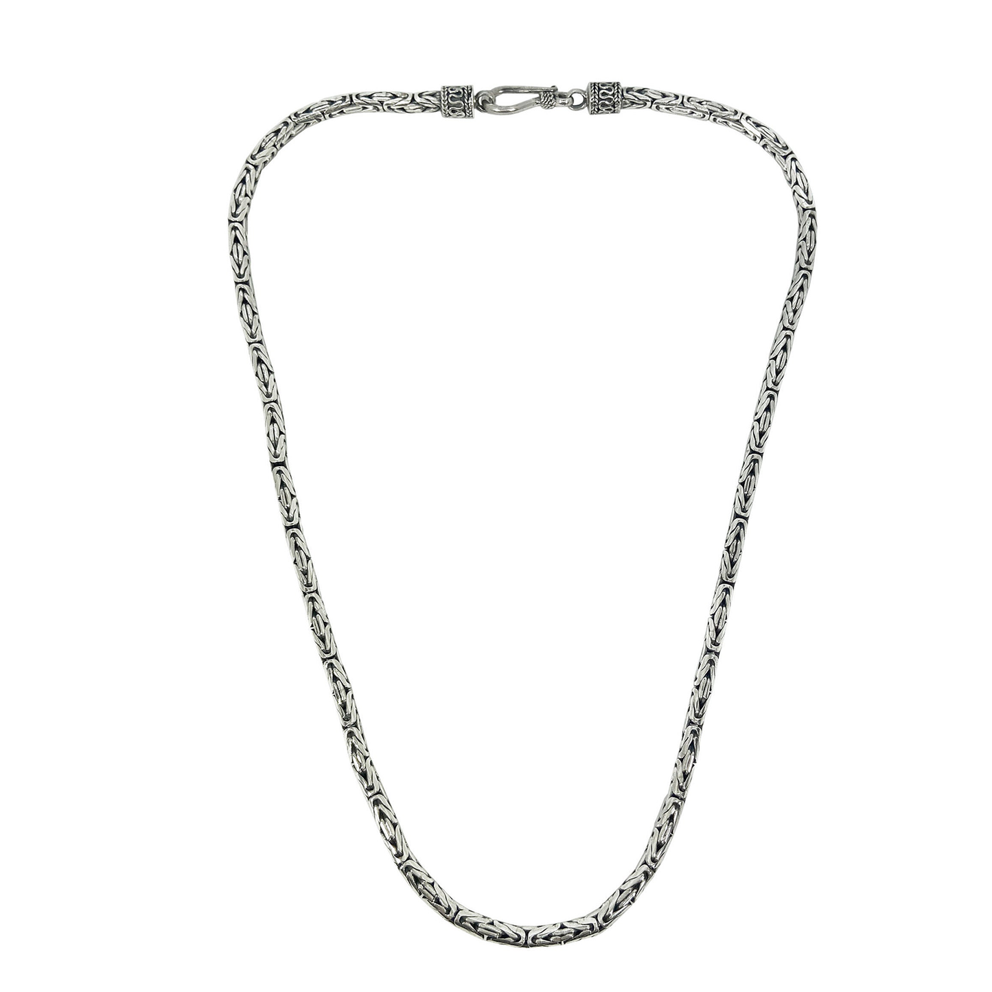 Mens Silver Borobudur Necklace - 3mm Byzantine Link