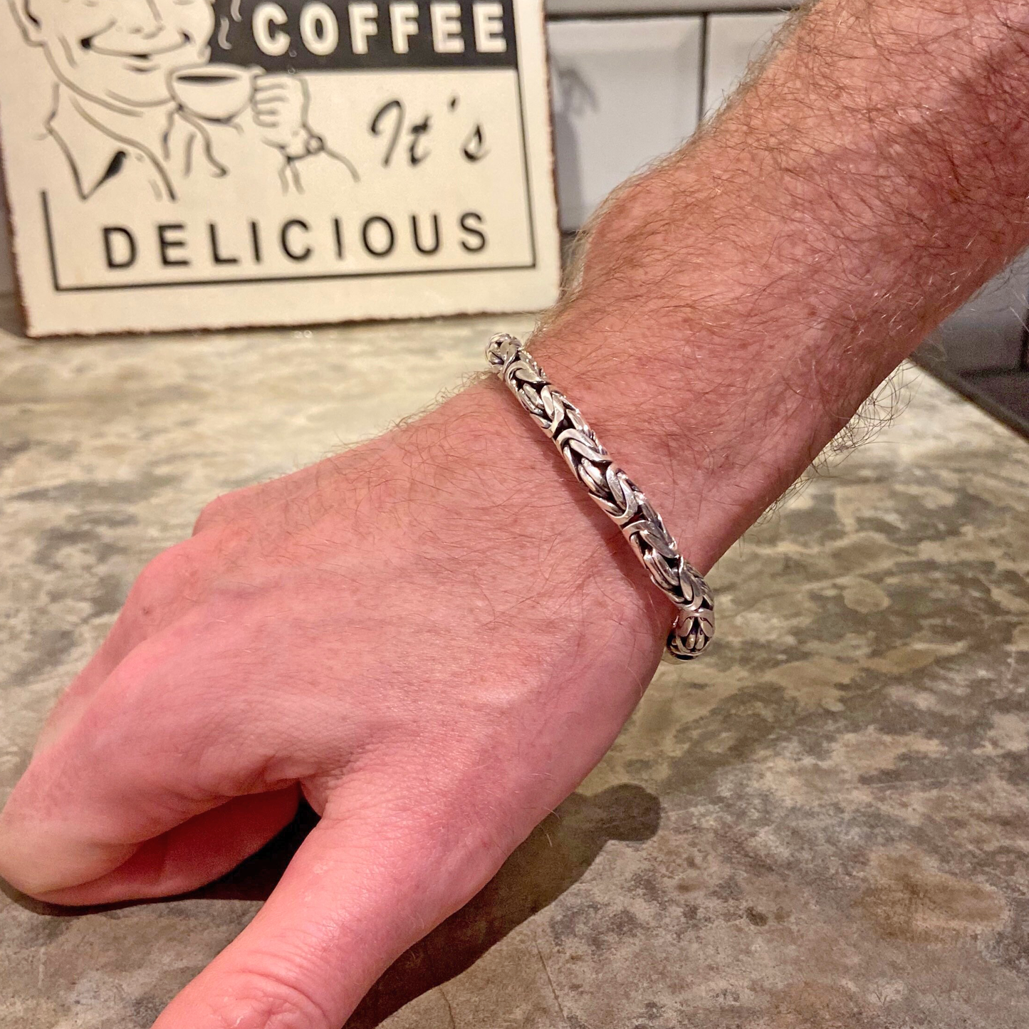 Mens Borobudur Byzantine Silver Bracelet 6mm