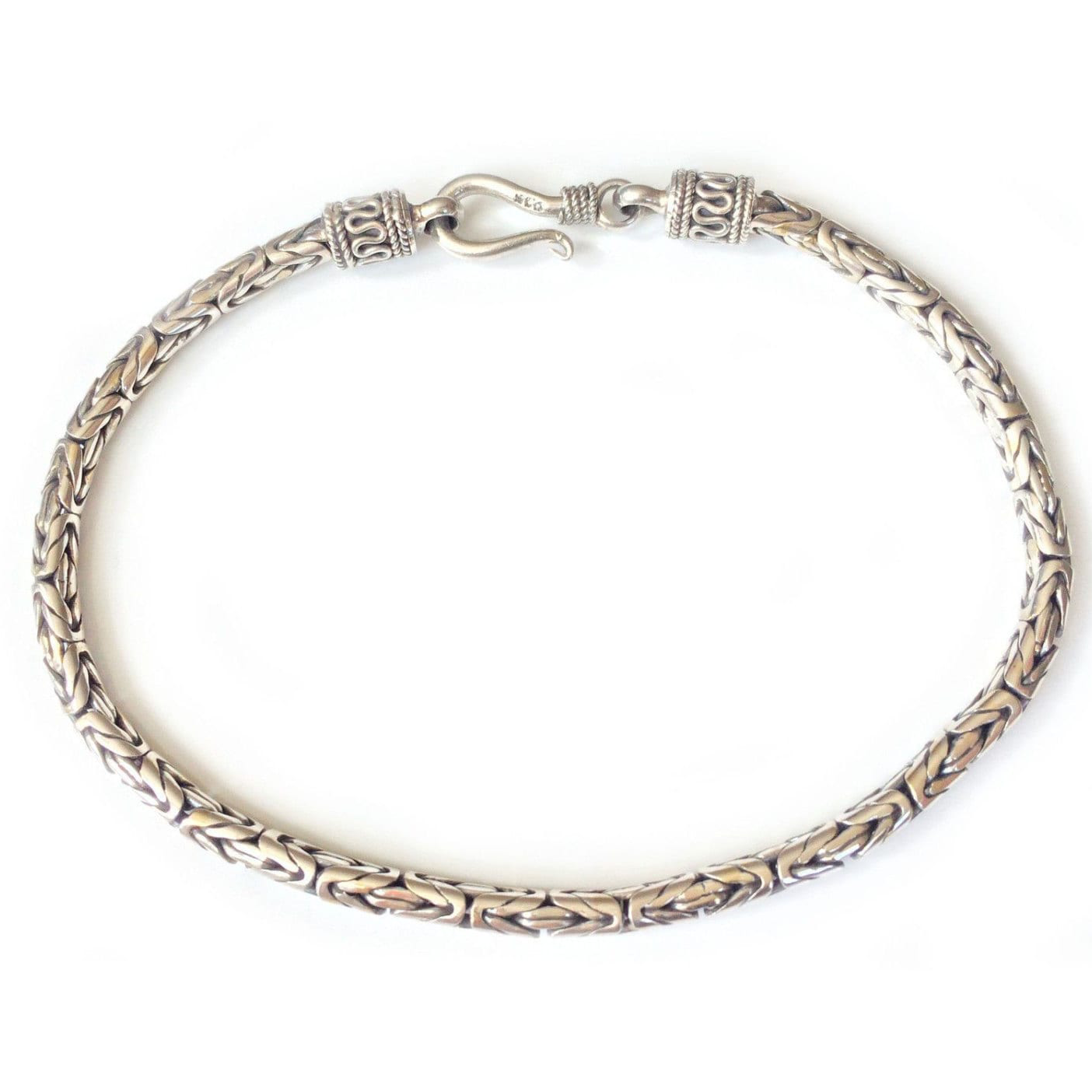 Mens Slim Sterling Silver Bali Bracelet