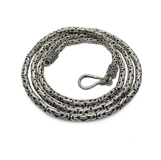 Mens Silver Borobudur Necklace - 3mm Byzantine Link