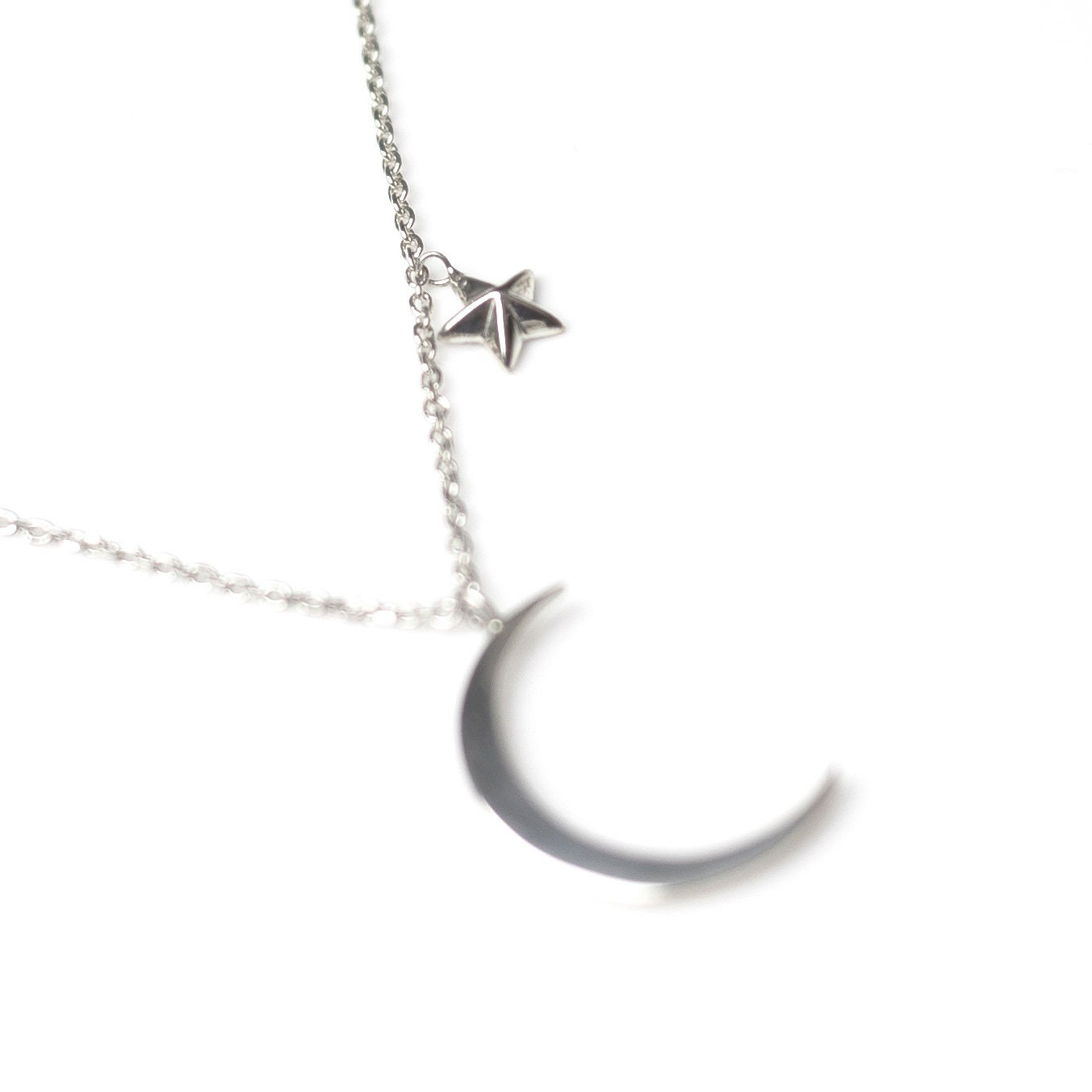 Sterling Silver Pendant Moon & Star Curb Necklace Design Fine Chain