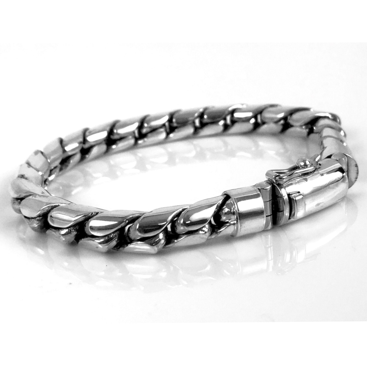 Solid Silver Mens Silver Rounded Curb Chain Bracelet