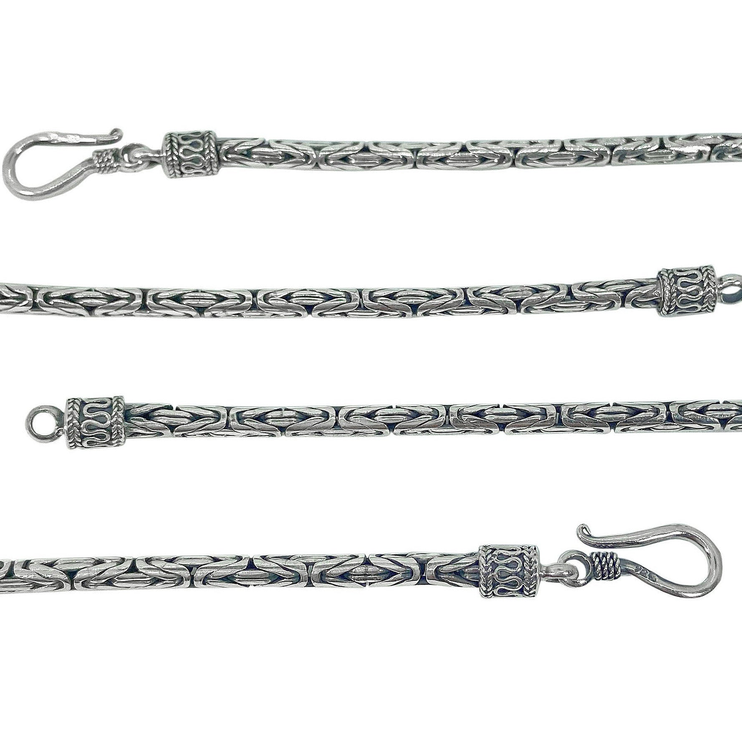 Mens Silver Borobudur Necklace - 3mm Byzantine Link