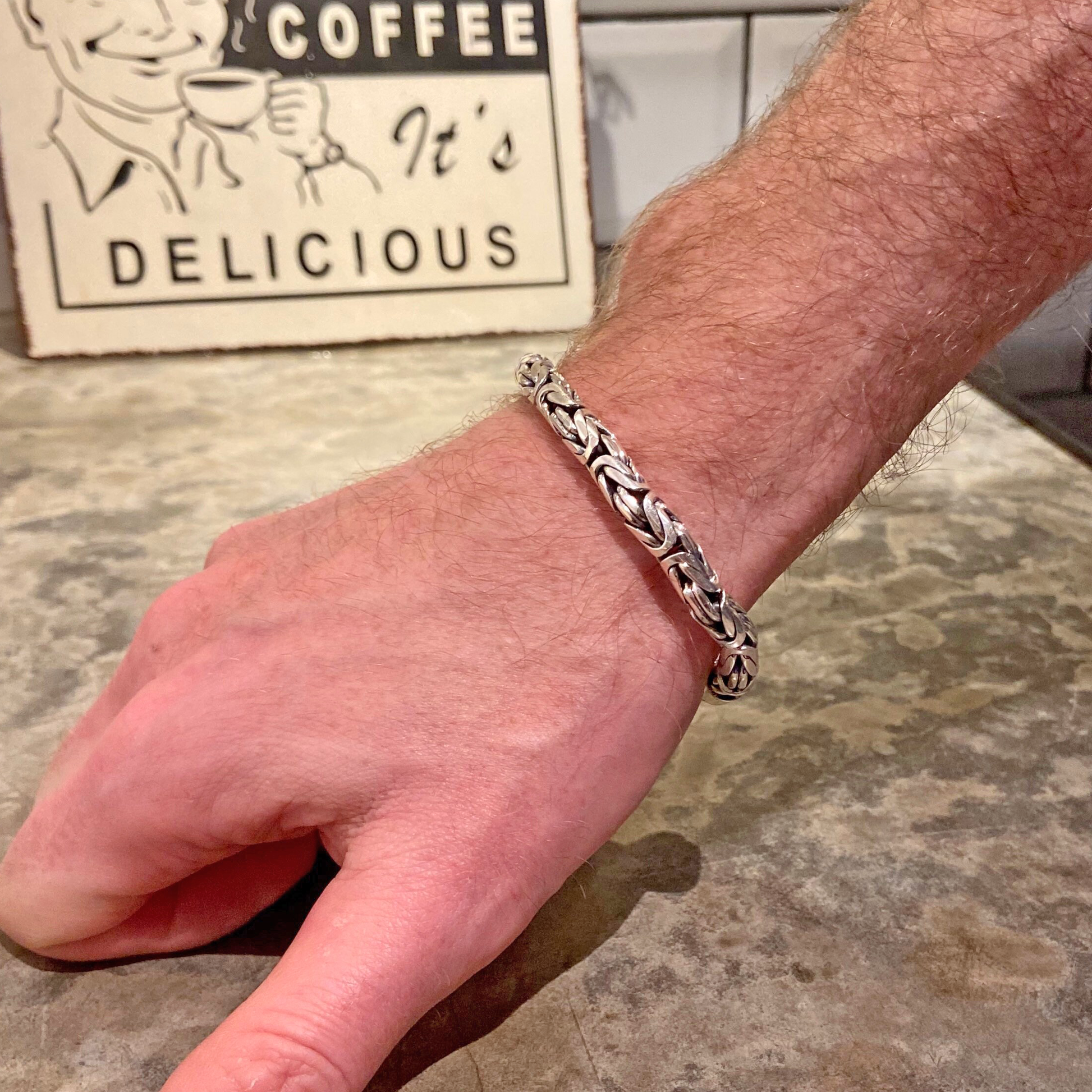 Mens Borobudur Byzantine Silver Bracelet 6mm