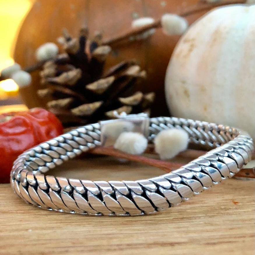 Solid Sterling Silver Mens Bracelet Unusual Heavy Chunky Braided Design