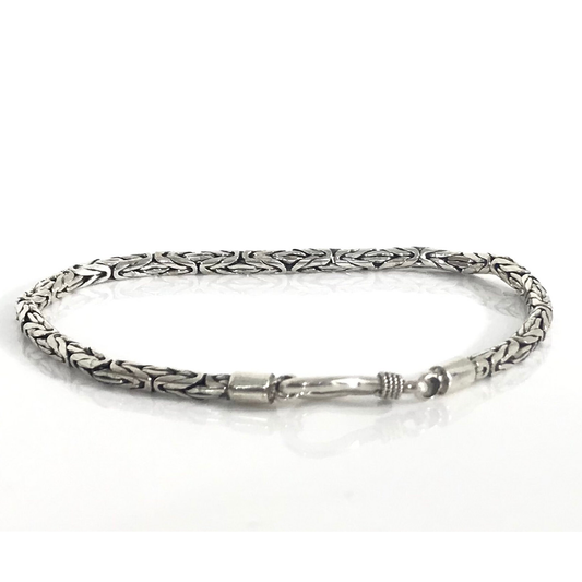 Mens Slim Sterling Silver Bali Bracelet