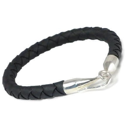Silver Tipped Bracelet - Black braided faux Leather bracelet