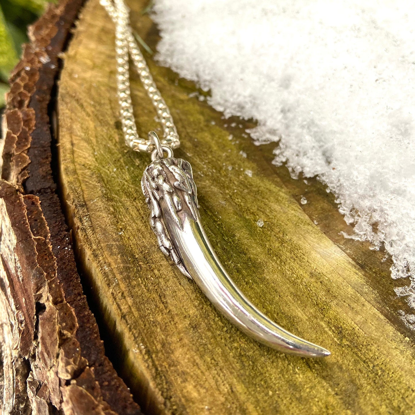 Tooth Horn Tusk Design pendant with Dripping Silver